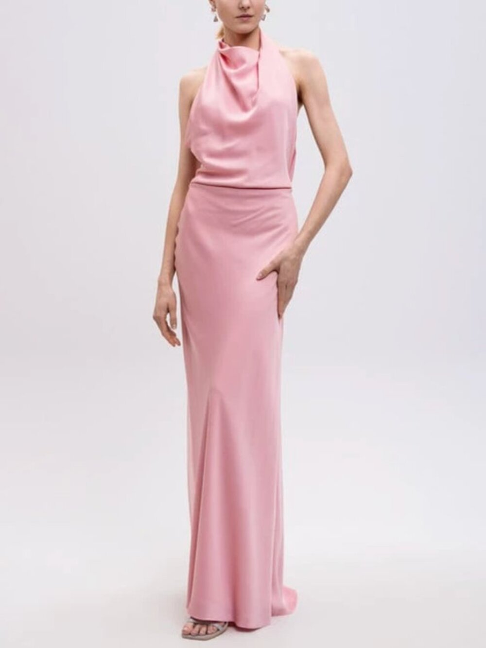 NWT Simkhai Reannon Satin Gown Maxi Dress Blush Pink Halter Cocktail Party